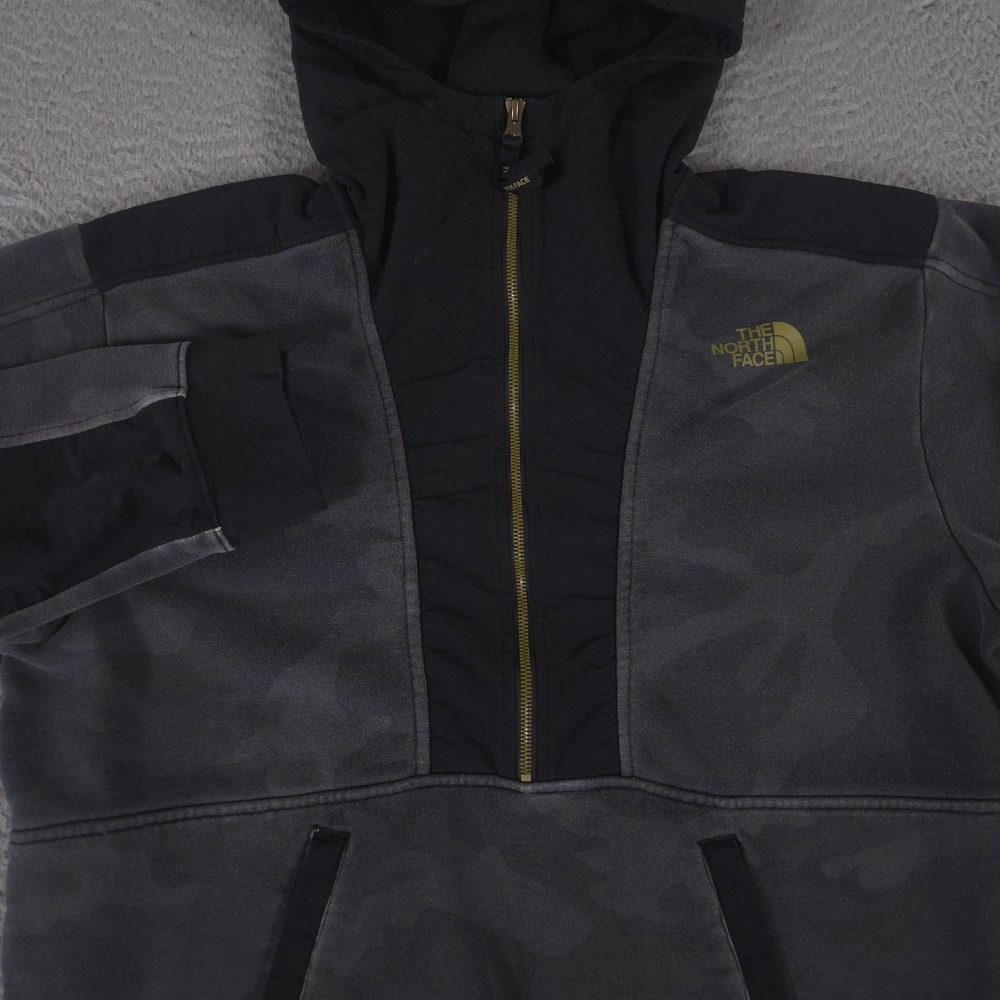The North Face Hoodie Mens M Gray Graphic Collection Camo Fleece Half Zip Anorak